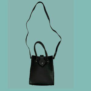 Mary Alice Palmer Black Leather Sack Purse with Blue Suede Lining